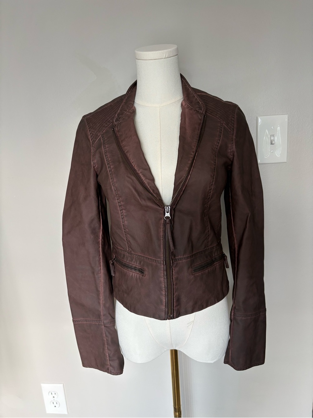 Women's Brown Heihei Leather Zip-Front Jacket